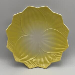 Vintage Anchor Hocking Fire King Lotus Blossom Leaf Plate Yellow Antique Retro
